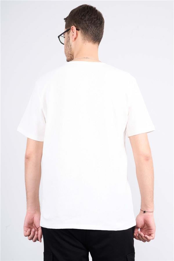Çetinkaya Mentality 3394 Erkek V Yaka Regular Waffle T-Shirt Krem
