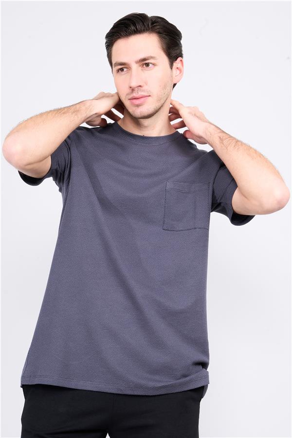 Çetinkaya Mentality 3414 Bisiklet Yaka Petek Örme Regular Cepli T-shirt Koyu Gri