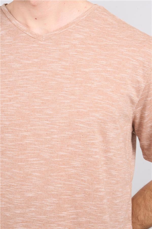 Çetinkaya Mentality 3447 Erkek V Yaka Regular T-Shirt Camel