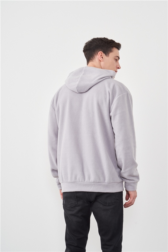 Çetinkaya Mentality 3566 Kapüşonlu Kanguru Cepli Polar Gri Sweatshirt
