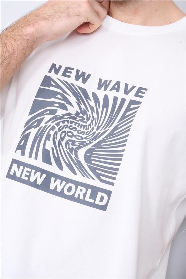Çetinkaya Mentality 3698 Bisiklet Yaka Penye Regular Baskılı T-shirt Krem