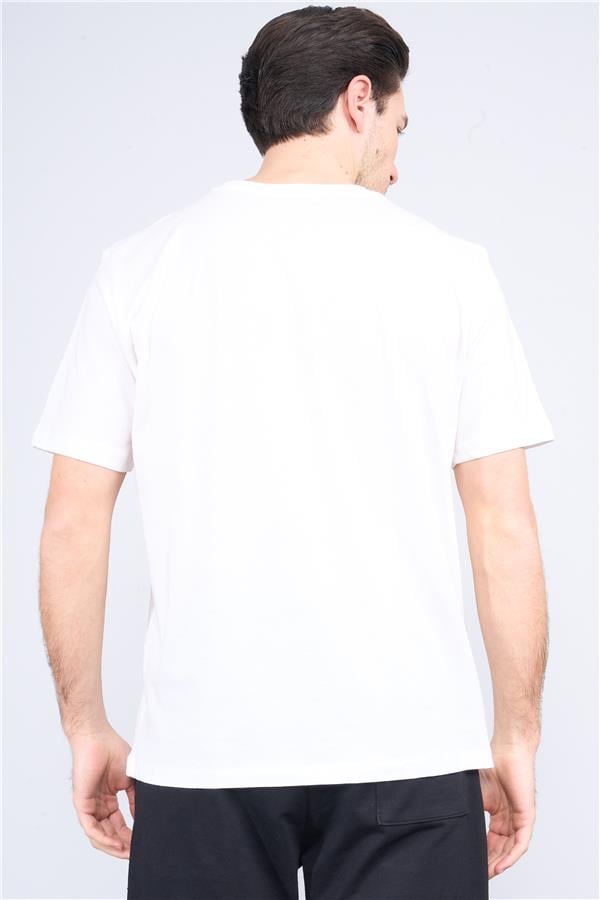 Çetinkaya Mentality 3698 Bisiklet Yaka Penye Regular Baskılı T-shirt Krem
