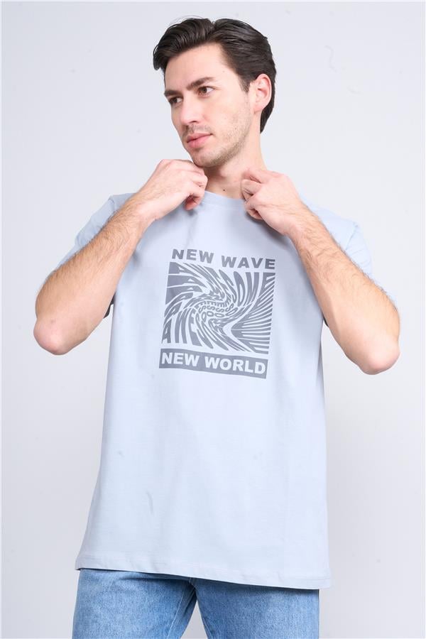 Çetinkaya Mentality 3698 Bisiklet Yaka Penye Regular Baskılı T-shirt Açık Gri
