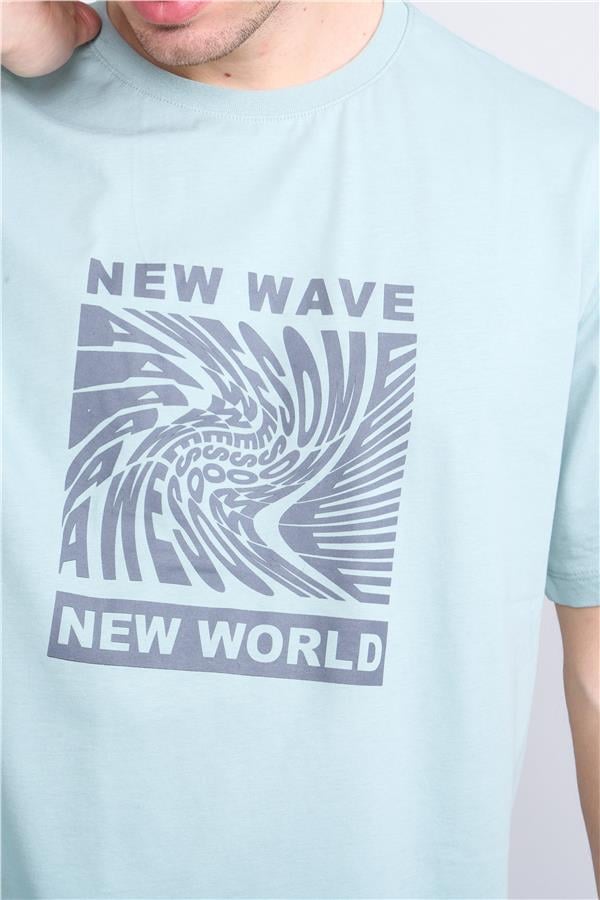 Çetinkaya Mentality 3698 Bisiklet Yaka Penye Regular Baskılı T-shirt Mavi Yeşil