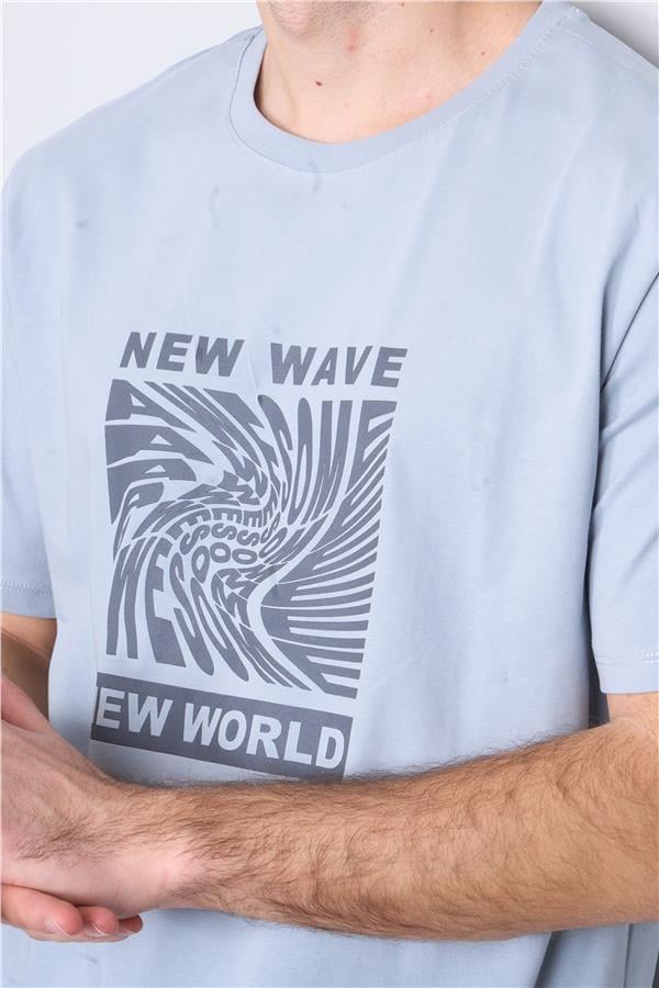 Çetinkaya Mentality 3698 Bisiklet Yaka Penye Regular Baskılı T-shirt Açık Gri