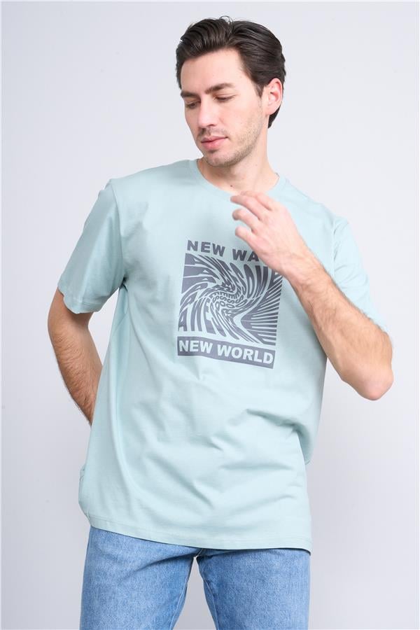 Çetinkaya Mentality 3698 Bisiklet Yaka Penye Regular Baskılı T-shirt Mavi Yeşil