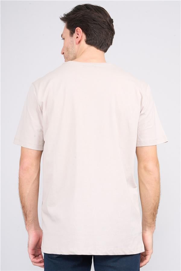 Çetinkaya Mentality 3698 Bisiklet Yaka Penye Regular Baskılı T-shirt Vizon