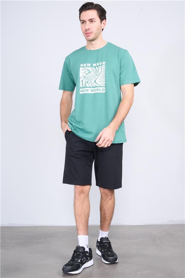 Çetinkaya Mentality 3698 Bisiklet Yaka Penye Regular Baskılı T-shirt Eski Yeşil