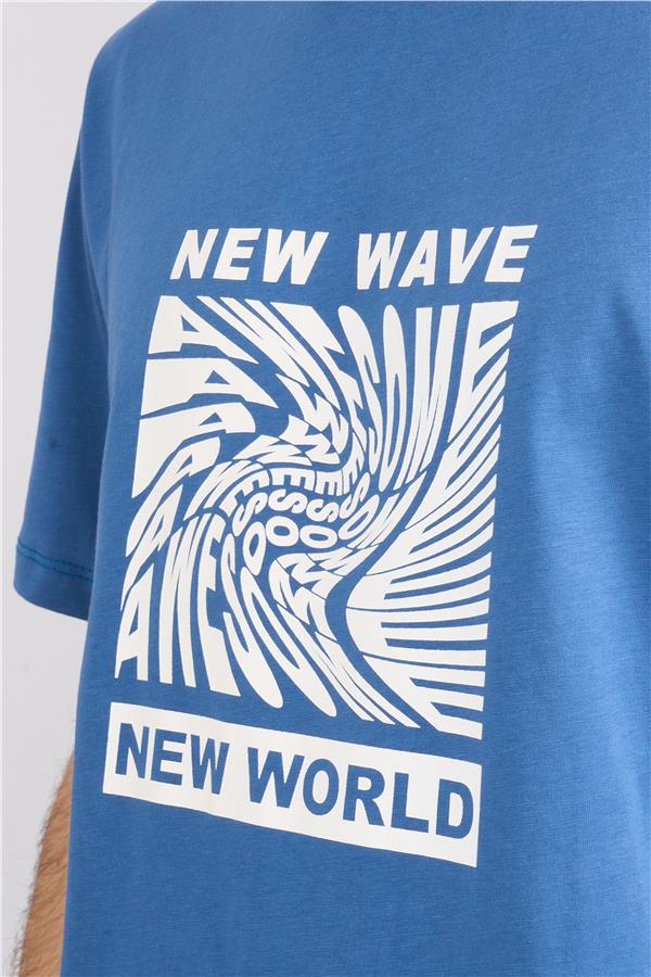 Çetinkaya Mentality 3698 Bisiklet Yaka Penye Regular Baskılı T-shirt İndigo