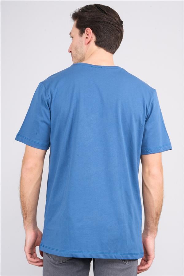 Çetinkaya Mentality 3698 Bisiklet Yaka Penye Regular Baskılı T-shirt İndigo