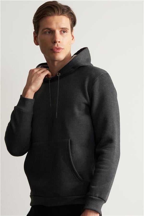 Çetinkaya Mentality 3706 Erkek Kapüşonlu Kanguru Cepli Rejenere Antrasitmelanj Sweatshirt
