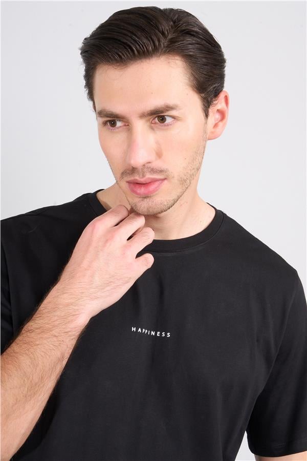 Çetinkaya Mentality 3720 Bisiklet Yaka 30/1 Penye Regular Baskılı T-shirt Siyah
