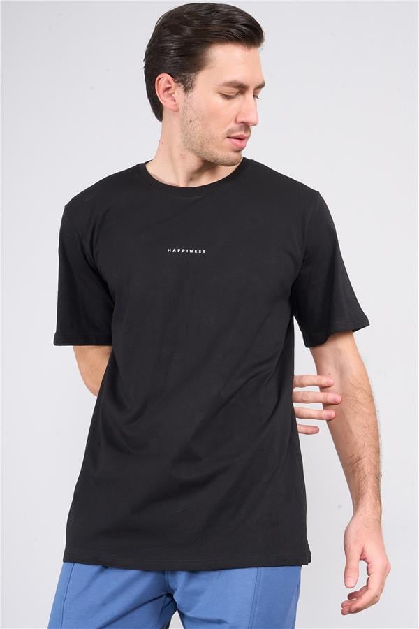 Çetinkaya Mentality 3720 Bisiklet Yaka 30/1 Penye Regular Baskılı T-shirt Siyah