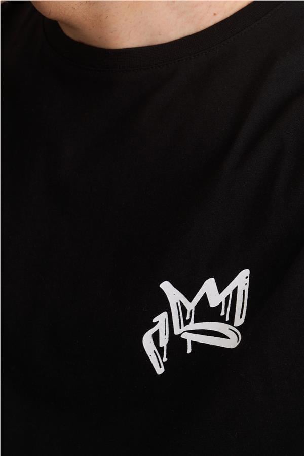 Çetinkaya Mentality 3722 Bisiklet Yaka Penye Regular Baskılı T-Shirt Siyah