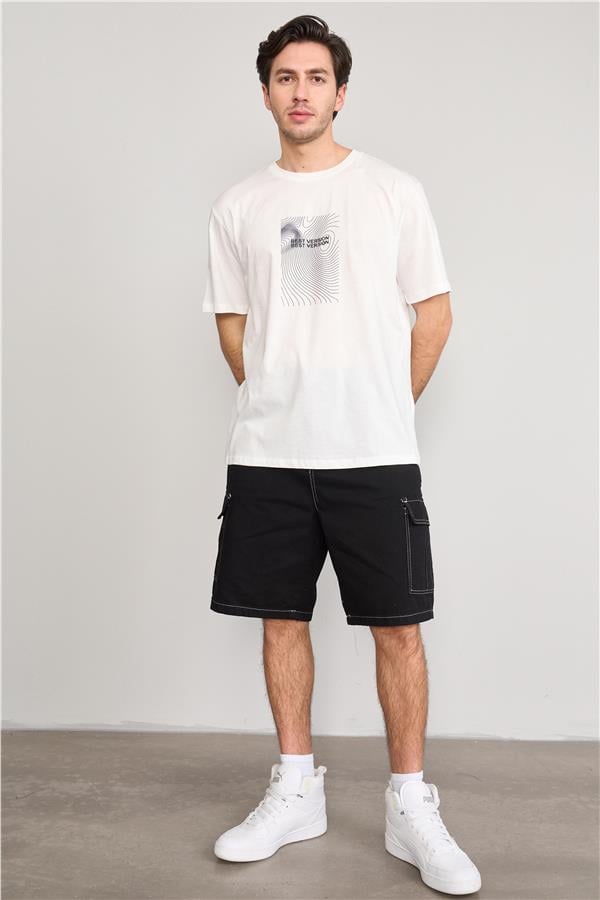 Çetinkaya Mentality 3736 Bisiklet Yaka Penye Regular Baskılı Tshirt Krem