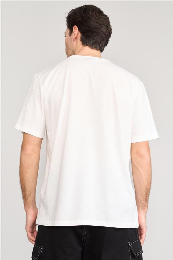 Çetinkaya Mentality 3736 Bisiklet Yaka Penye Regular Baskılı Tshirt Krem