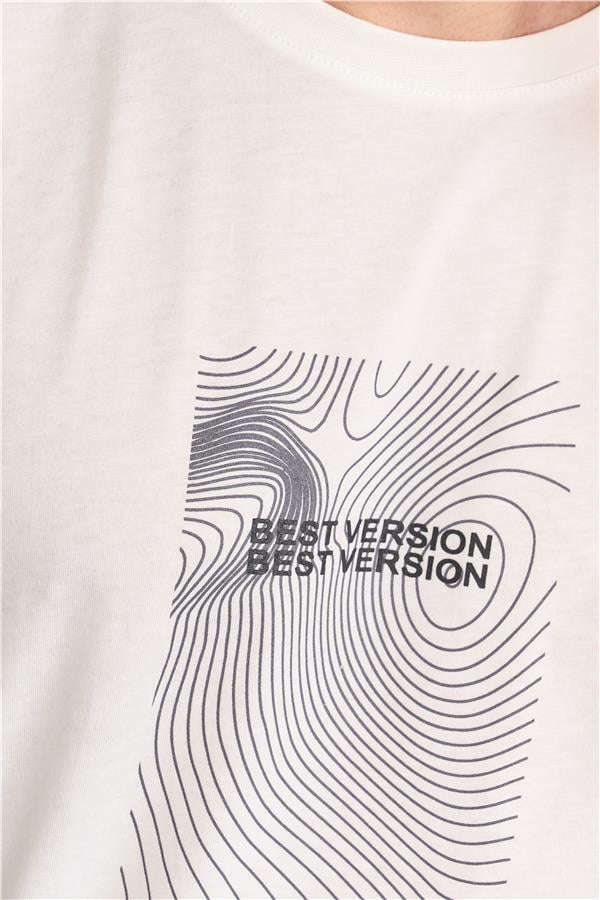 Çetinkaya Mentality 3736 Bisiklet Yaka Penye Regular Baskılı Tshirt Krem