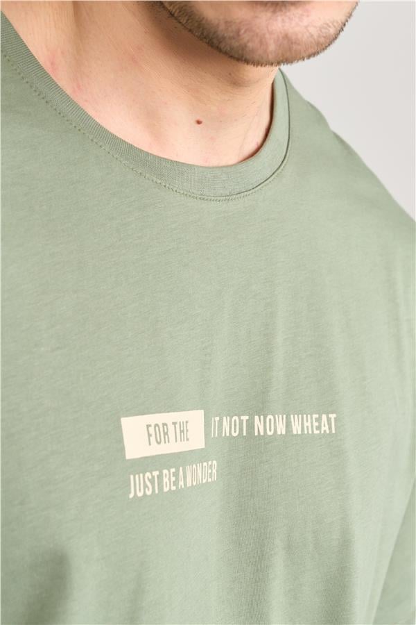Çetinkaya Mentality 3741 Bisiklet Yaka Penye Regular Baskılı Tshirt Haki