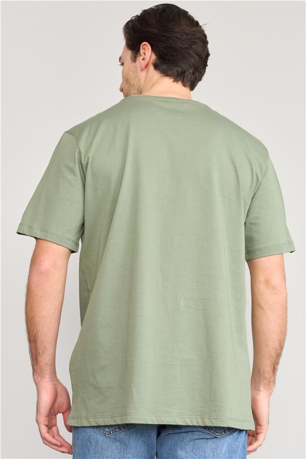Çetinkaya Mentality 3741 Bisiklet Yaka Penye Regular Baskılı Tshirt Haki