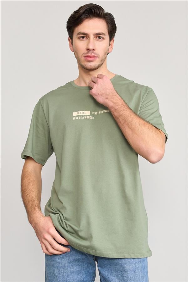 Çetinkaya Mentality 3741 Bisiklet Yaka Penye Regular Baskılı Tshirt Haki