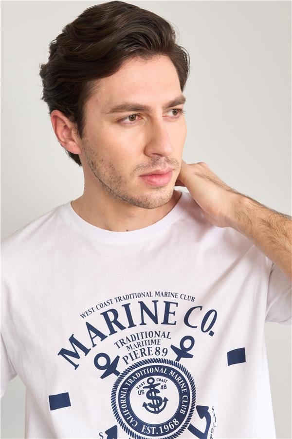 Çetinkaya Mentality 3881 B Yaka Regular Baskılı T-Shirt Beyaz