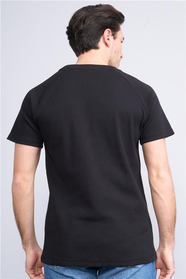 Çetinkaya Mentality 3890 Bisiklet Yaka Reglan Kol Kaşkorse Slim Fit T-shirt Siyah