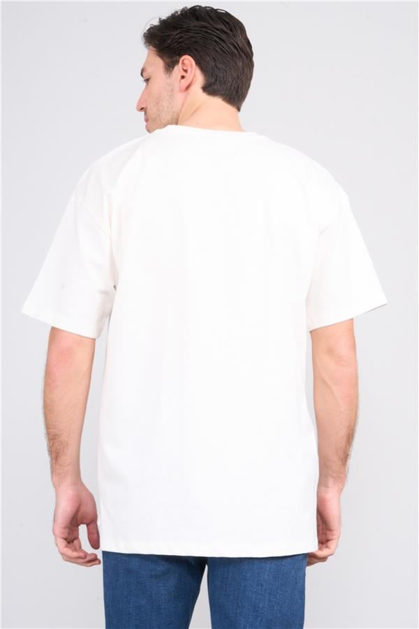 Çetinkaya Mentality 3892 Bisiklet Yaka 30/2 Süprem Loose Fit T-shirt Krem