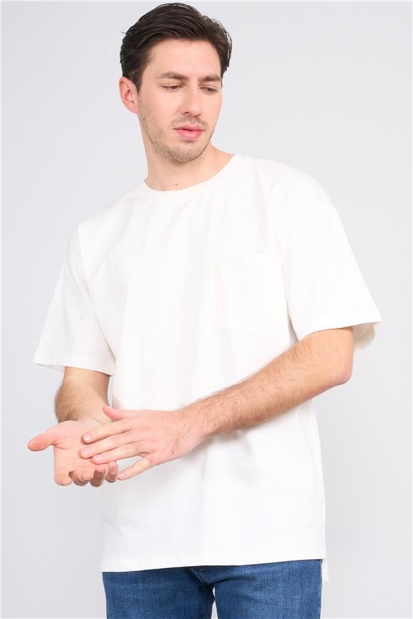 Çetinkaya Mentality 3892 Bisiklet Yaka 30/2 Süprem Loose Fit T-shirt Krem