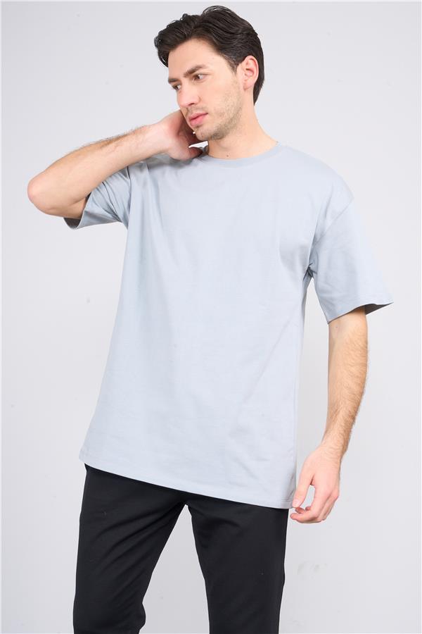 Çetinkaya Mentality 3893 Bisiklet Yaka 30/2 Süprem Loose Fit T-shirt Açık Gri