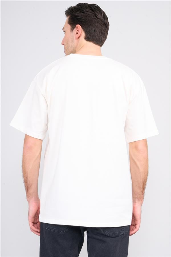 Çetinkaya Mentality 3893 Bisiklet Yaka 30/2 Süprem Loose Fit T-shirt Krem
