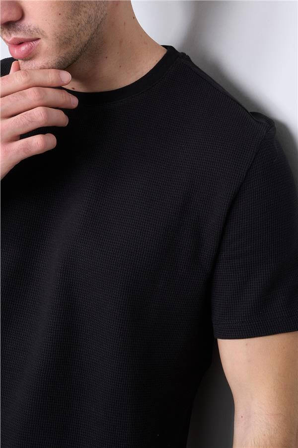 Çetinkaya Mentality 3923 Bisiklet Yaka Petek Örme Regular T-shirt Siyah