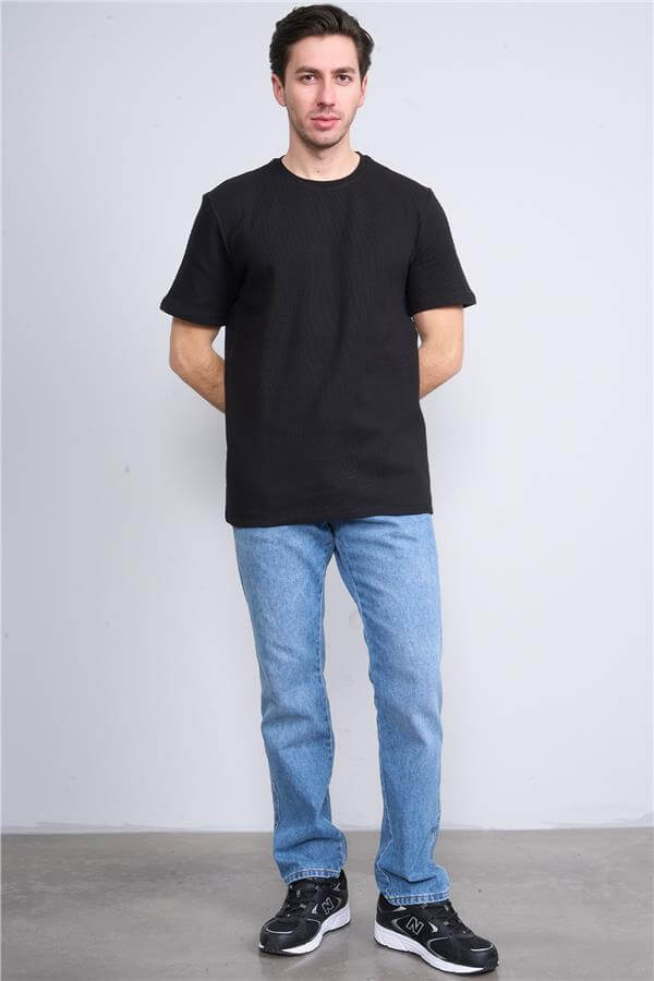 Çetinkaya Mentality 3923 Bisiklet Yaka Petek Örme Regular T-shirt Siyah