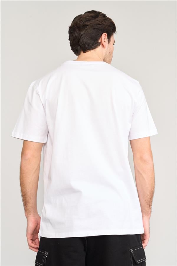 Çetinkaya Mentality 3958 B Yaka Regular Baskılı T-Shirt Beyaz
