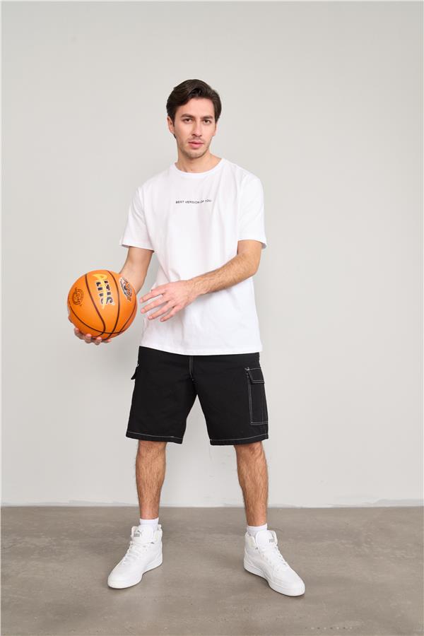 Çetinkaya Mentality 3958 B Yaka Regular Baskılı T-Shirt Beyaz