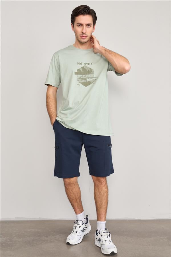 Çetinkaya Mentality 3961 Bisiklet Yaka Penye Regular Baskılı Tshirt Koyu Çağla