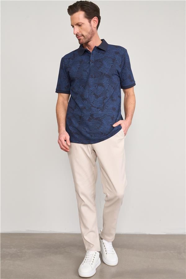 Çetinkaya Mentality 4133 Polo Yaka Rejenere Pike Metraj Baskı Regular T-Shirt Lacivert