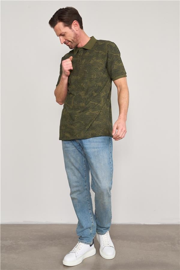 Çetinkaya Mentality 4133 Polo Yaka Rejenere Pike Metraj Baskı Regular T-Shirt Haki