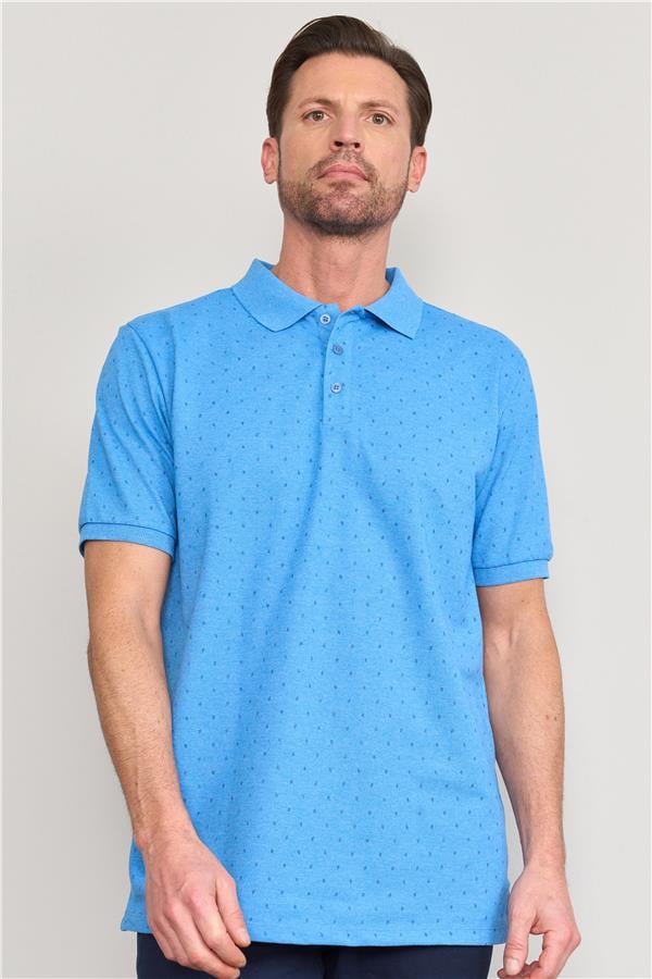 Çetinkaya Mentality 4134 Polo Yaka Rejenere Pike Metraj Baskı Regular T-Shirt Açık Mavi