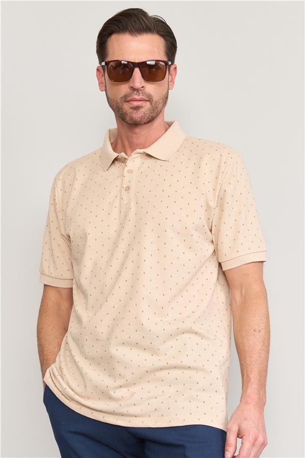 Çetinkaya Mentality 4134 Polo Yaka Rejenere Pike Metraj Baskı Regular T-Shirt Vizon