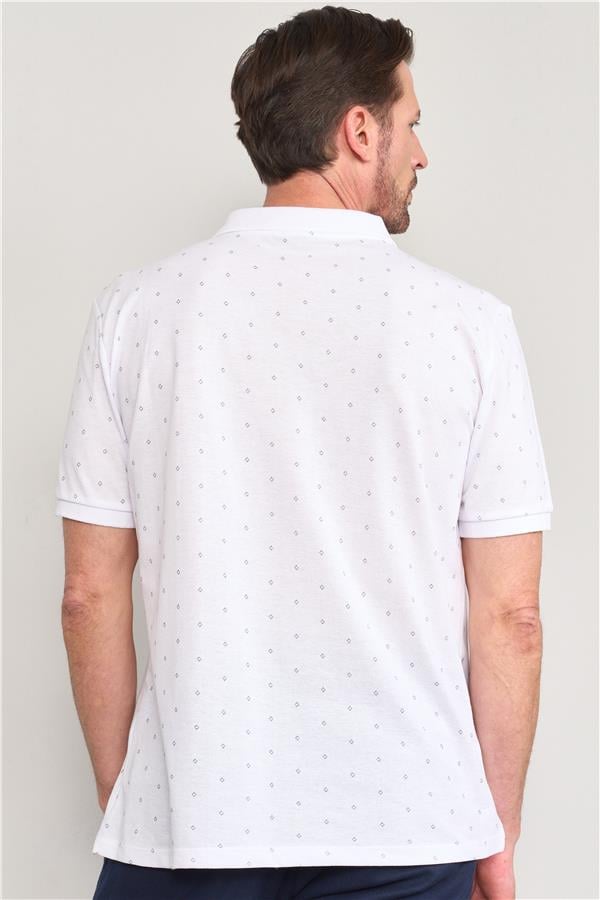 Çetinkaya Mentality 4136 Polo Yaka Rejenere Pike Metraj Baskı Regular T-Shirt Beyaz