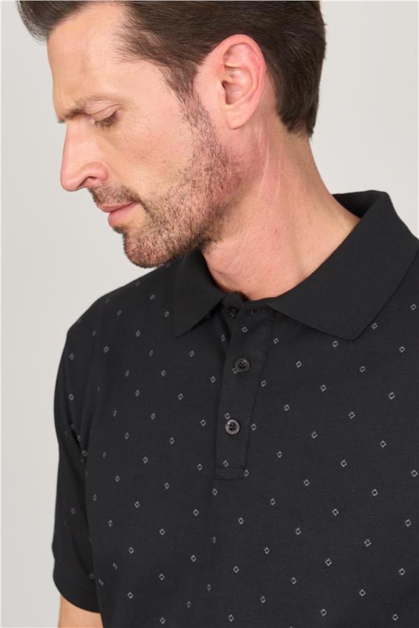Çetinkaya Mentality 4136 Polo Yaka Rejenere Pike Metraj Baskı Regular T-Shirt Siyah