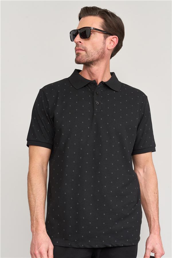 Çetinkaya Mentality 4136 Polo Yaka Rejenere Pike Metraj Baskı Regular T-Shirt Siyah