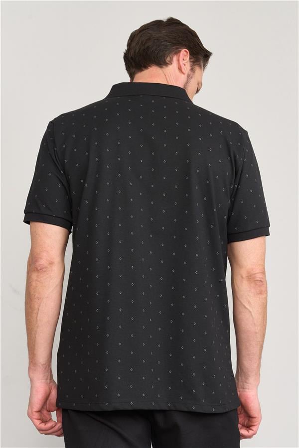 Çetinkaya Mentality 4136 Polo Yaka Rejenere Pike Metraj Baskı Regular T-Shirt Siyah