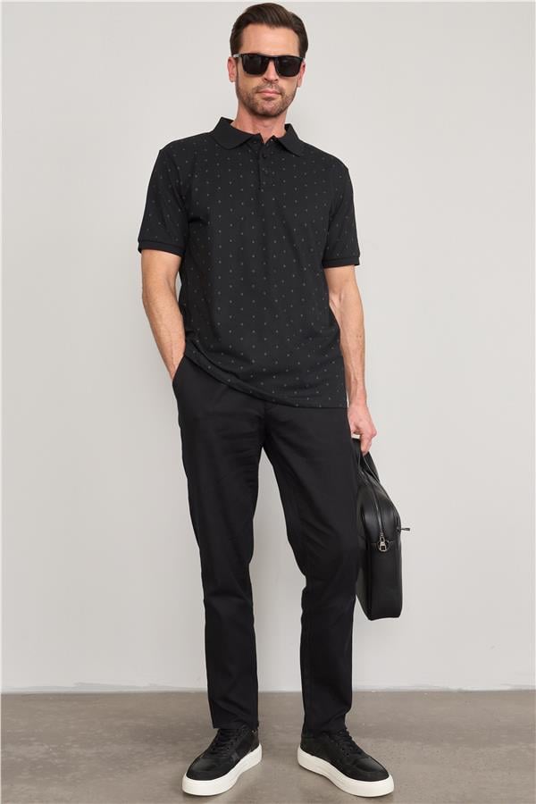 Çetinkaya Mentality 4136 Polo Yaka Rejenere Pike Metraj Baskı Regular T-Shirt Siyah