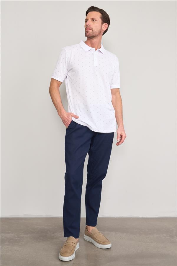 Çetinkaya Mentality 4136 Polo Yaka Rejenere Pike Metraj Baskı Regular T-Shirt Beyaz