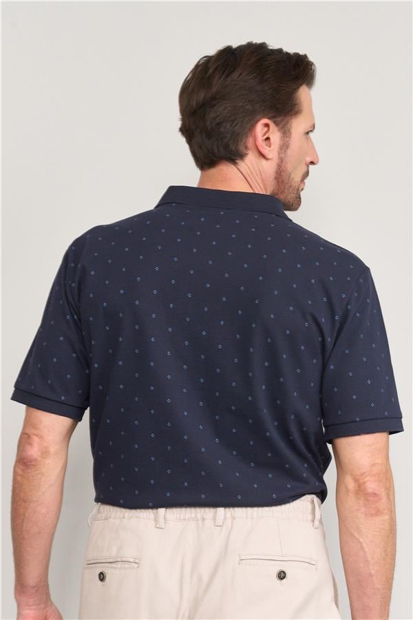 Çetinkaya Mentality 4136 Polo Yaka Rejenere Pike Metraj Baskı Regular T-Shirt Lacivert