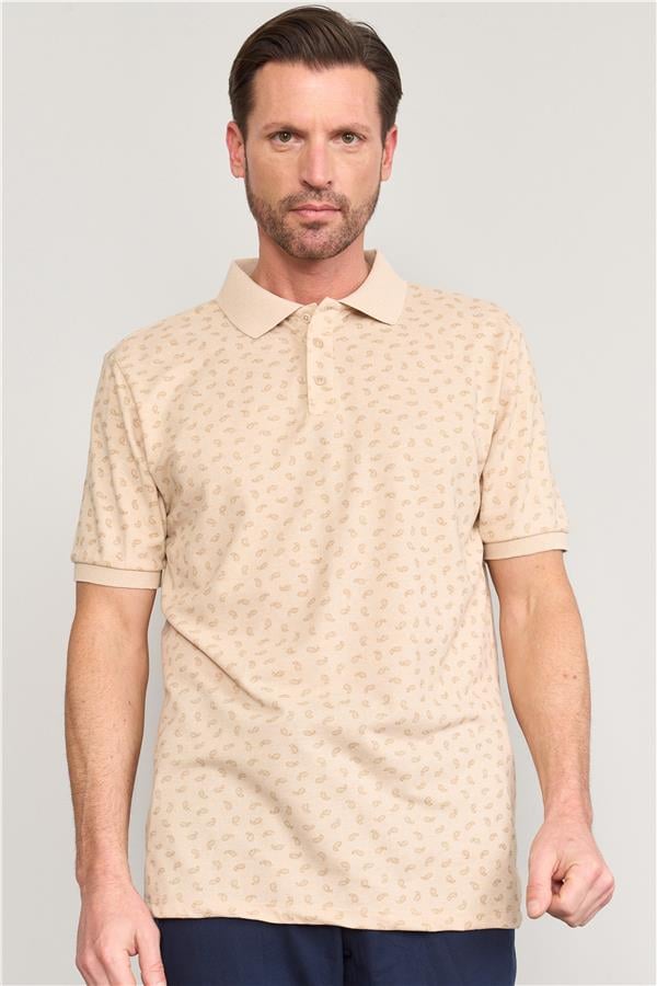 Çetinkaya Mentality 4137 Polo Yaka Rejenere Pike Metraj Baskı Regular T-Shirt Vizon