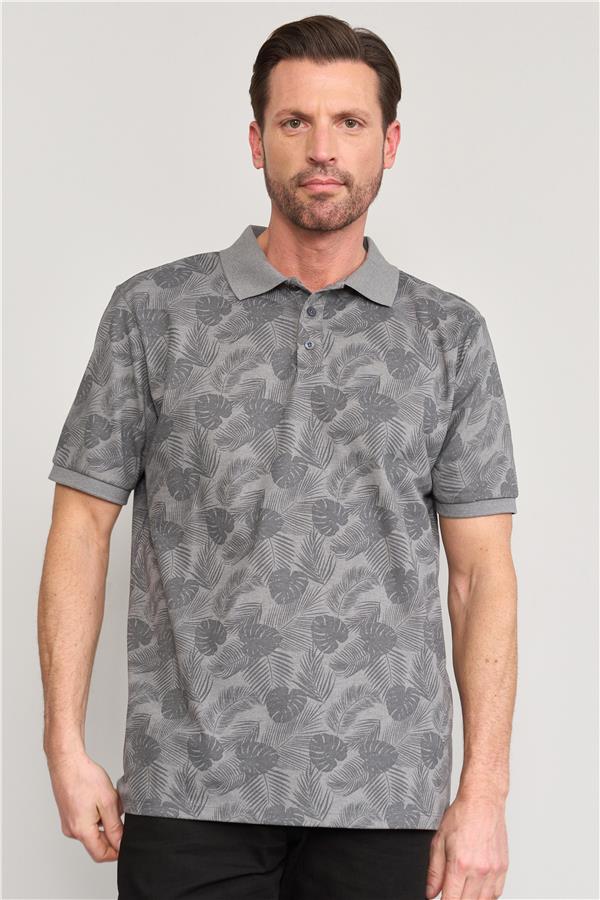 Çetinkaya Mentality 4138 Polo Yaka Rejenere Pike Metraj Baskı Regular T-Shirt Açık Gri
