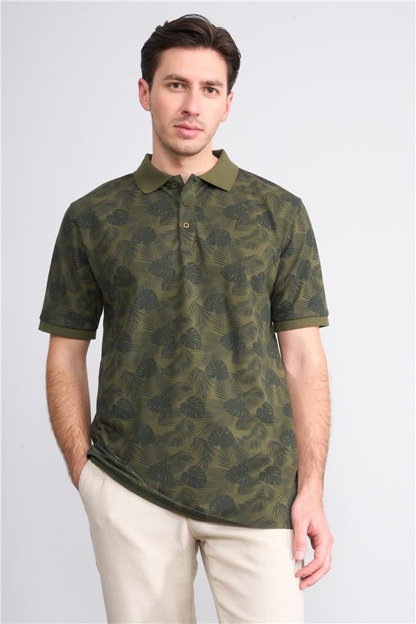 Çetinkaya Mentality 4138 Polo Yaka Rejenere Pike Metraj Baskı Regular T-Shirt Haki