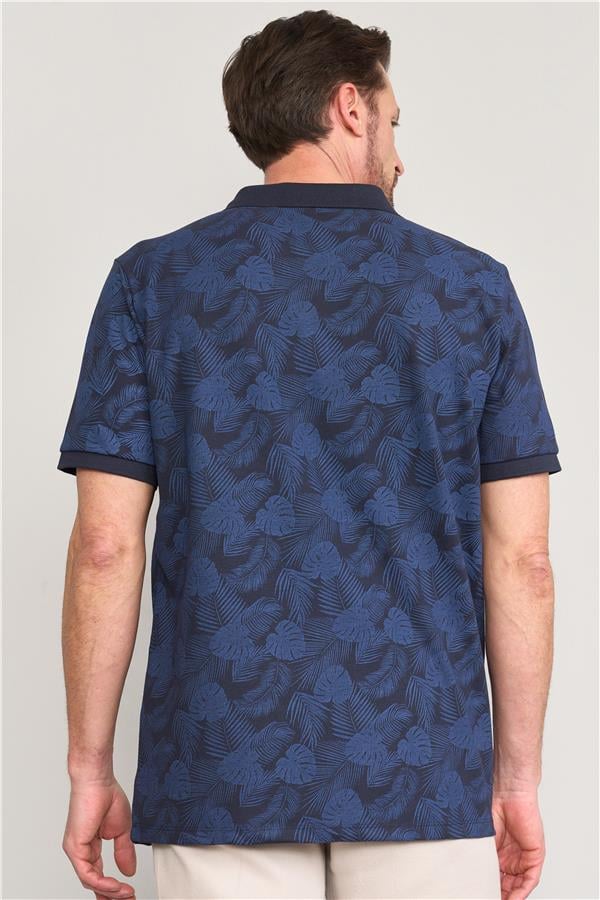 Çetinkaya Mentality 4138 Polo Yaka Rejenere Pike Metraj Baskı Regular T-Shirt Lacivert